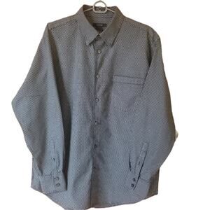 Cezani Mens Large Long Sleeve Button Down Dress Shirt Navy White Pattern